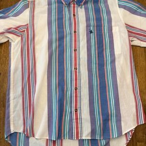 VTG Gallop Short Sleeve Button Up Shirt Multicolored Striped Men's Large